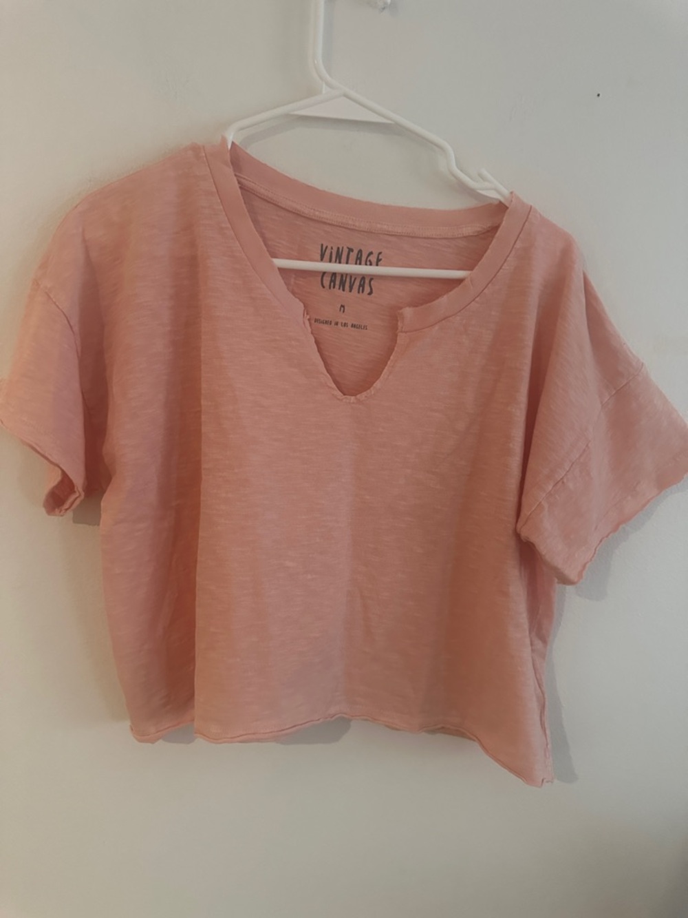 Vintage Canvas Peach Pink Cropped Notch Tee  - Preloved